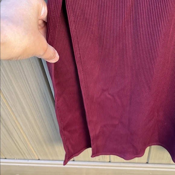 WHBM® FORME Rib Long Sleeve Cutout Midi Dress Stretch Medium Petite Port New - Picture 7 of 9